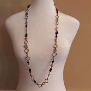 Lia Sophia Vintage Necklace Long Goldtone Chain -  Beads Various Sizes Shapes